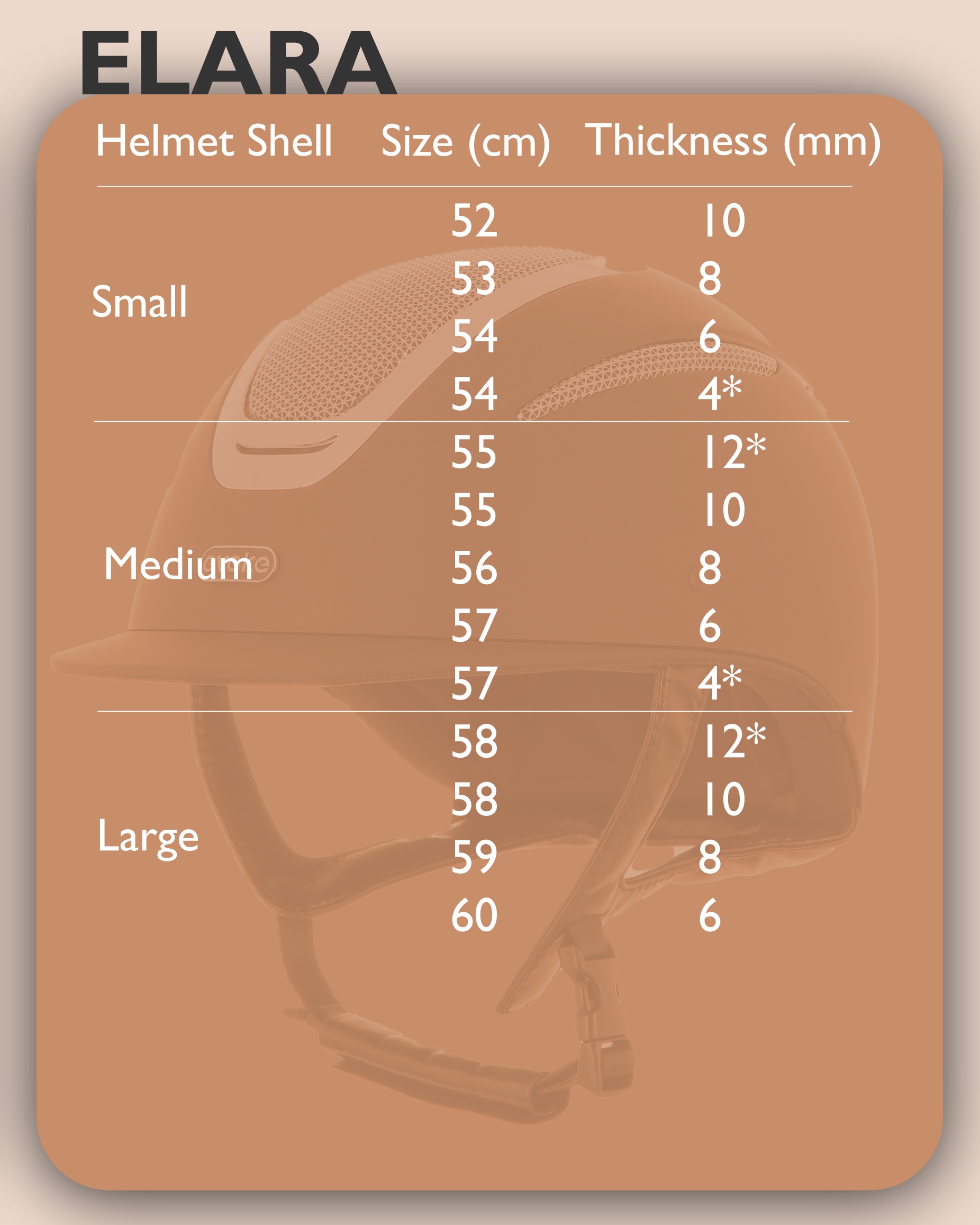 2026 EVOKE ELARA HELMET  Size Chart